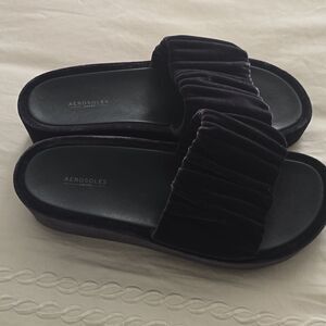 Aerosoles Women DADA Velvet Slide‎ Platforms Shoes 8.5  Dark Blue